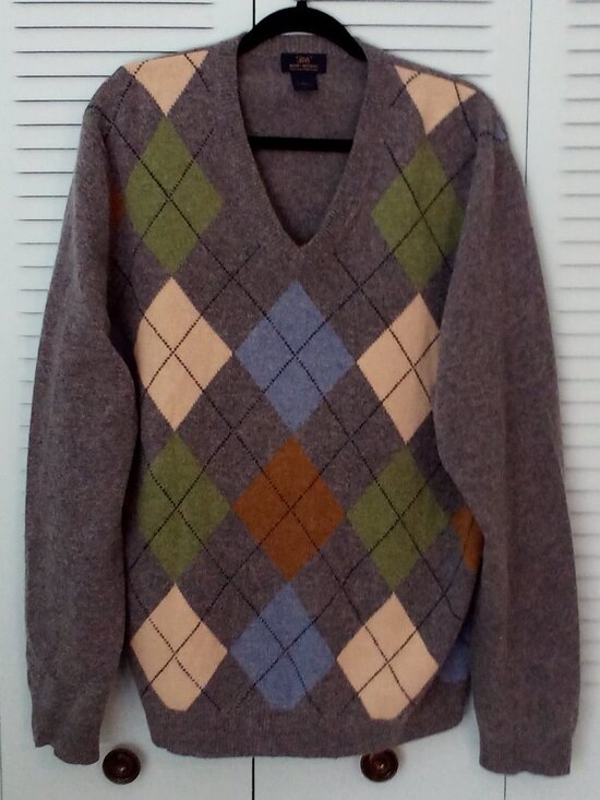 "346" BROOKS BROTHERS XL GREY SCOTTISH 100% LAMBSWOOL ARGILE V-NECK LONG SLEEVES - Picture 1 of 6